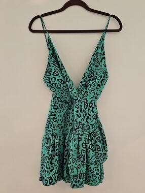 Wayf Green Leopard Print rufgle dress, Size XS